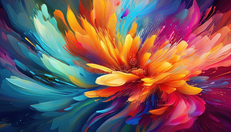 Explosion abstraite vive Symphonie colorée de formes et de textures Illuminant l'oeuvre montrant un spectre dynamique dans un illustration de vecteur