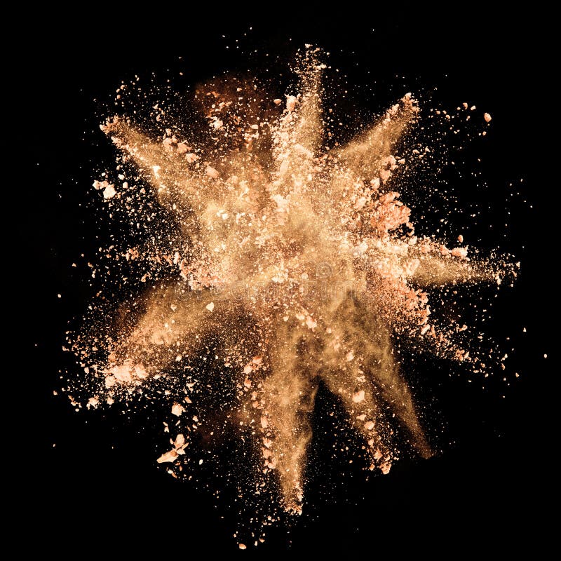 Explosion of Brown Powder on Black Background Stock Photo Image of