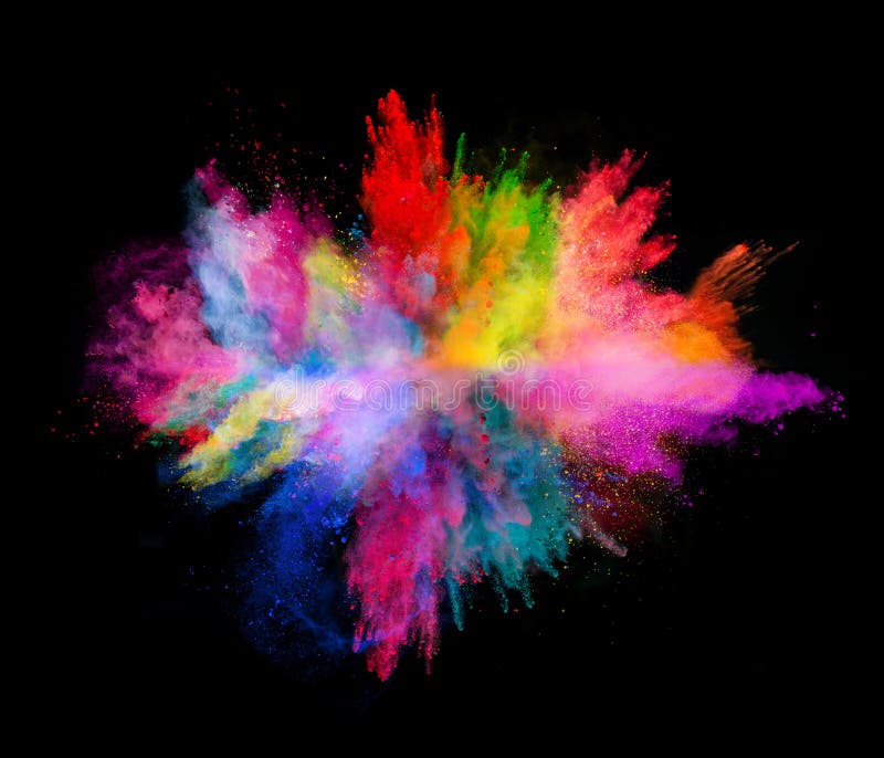 colorful rainbow holi paint color powder explosion isolated dark black wide  panorama background. peace rgb beautiful party concept Stock Photo