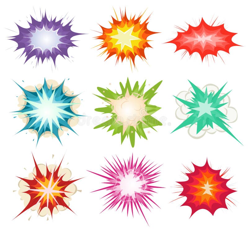 Explosion de bande dessinée, bombes et ensemble de souffle illustration stock Explosion de bande dessinée, bombes et ensemble de souffle illustration stock
