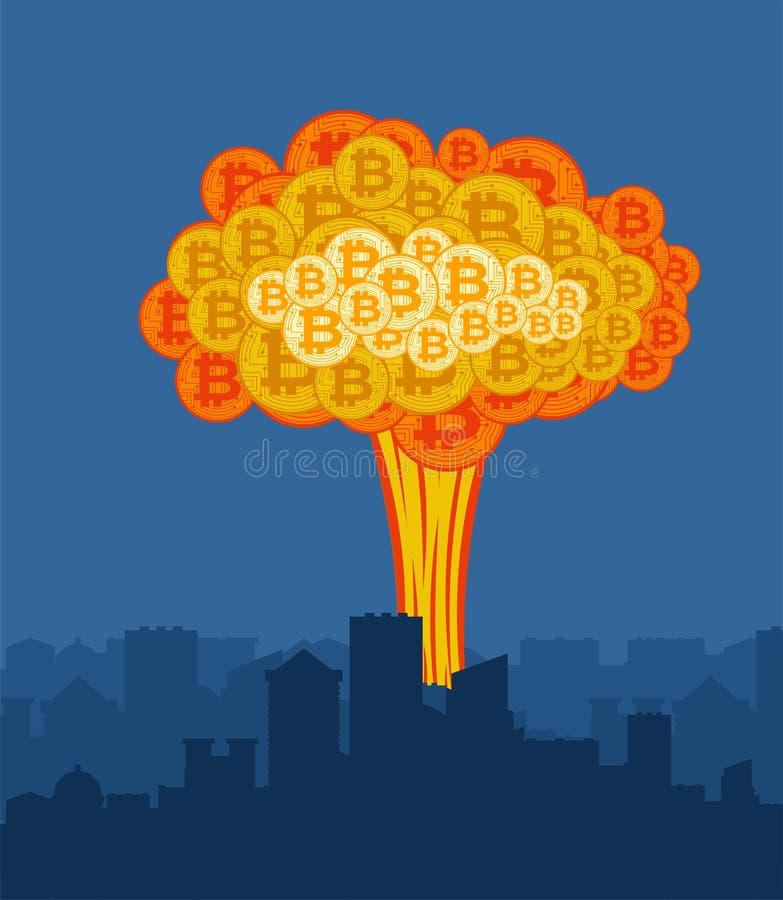Explosion de Bitcoin dans la ville Grand nuage de crypto devise illustration de vecteur Explosion de Bitcoin dans la ville Grand nuage de crypto devise illustration de vecteur