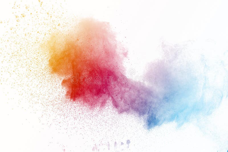Explosion of multicolored dust on white background. Explosion of multicolored dust on white background.