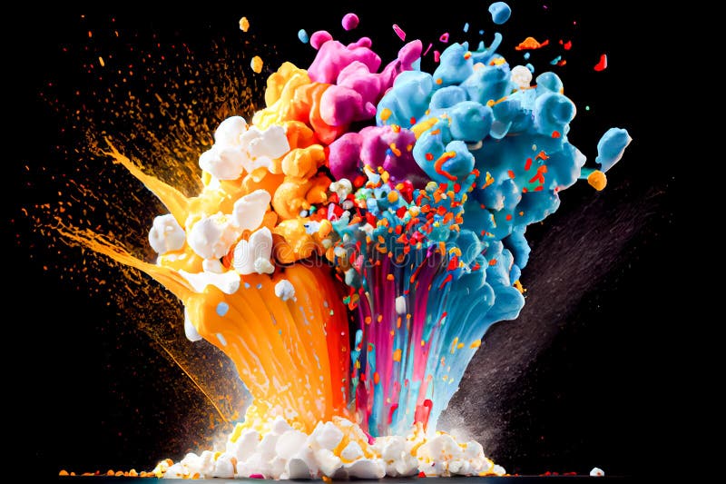 explosion expression of colored popcorn. Generative AI, Generative, AI