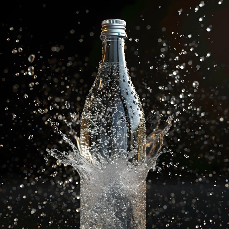 Explosion of Freshness, Water Bottle Splash in Motion. Clear Water