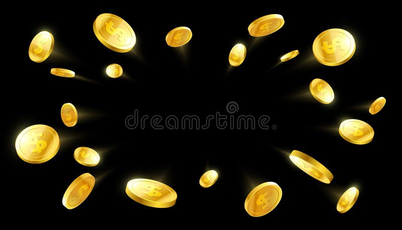 Explosion of gold coins with place for text vector illustration