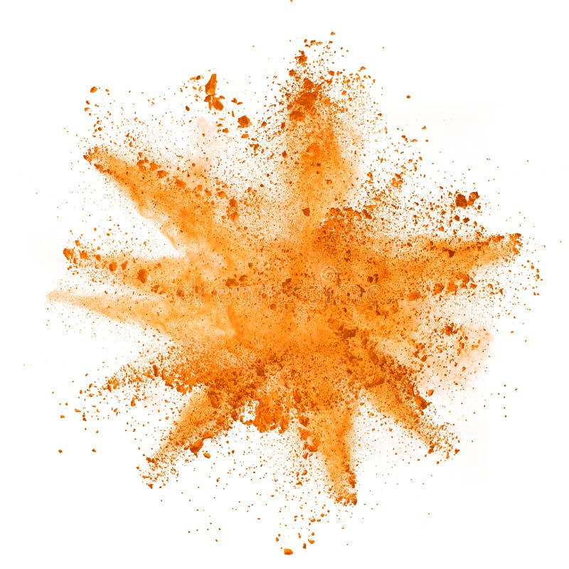 Explosion of Orange Powder on White Background Stock Image Image of