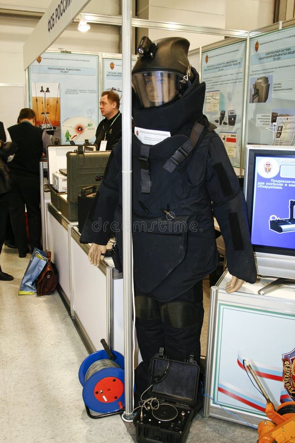 MOSCOW - FEBRUARY 16: Explosion a protective suit FSB presented at the International Exhibition Security and Safety Technologies February 16, 2011 in Moscow.