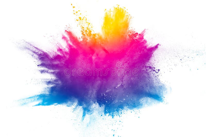 Explozia pulberii de culoare curcubeu pe fond alb. royalty free stock image