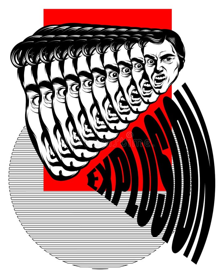 Explosion Vektorhandritad illustration av skrikande man med öppen mun vektor illustrationer Explosion Vektorhandritad illustration av skrikande man med öppen mun vektor illustrationer