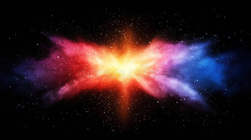 Explosion vibrante de nébuleuses colorées dans l'espace avec des étoiles dispersées autour. génératif illustration stock