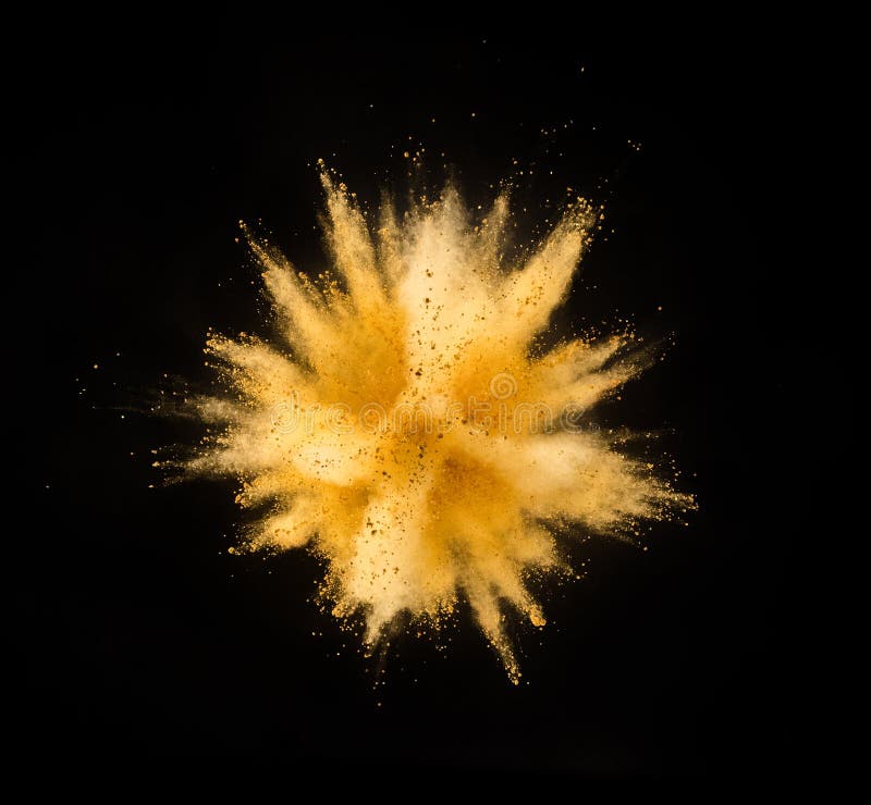 Explosion of Yellow Powder on Black Background Stock Photo Image of