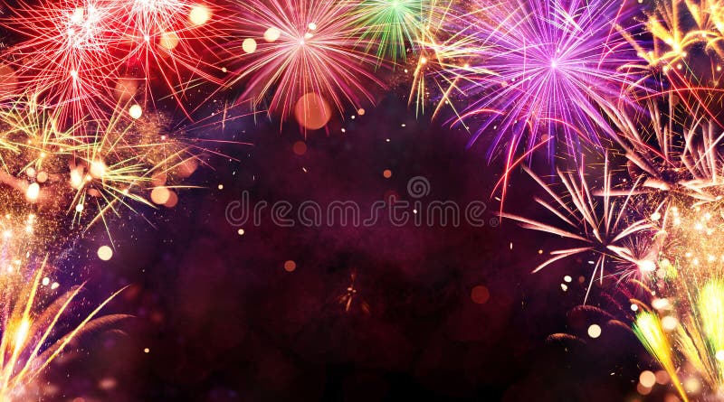 Explosions de feux d'artifice sur fond noir photographie stock libre de droits