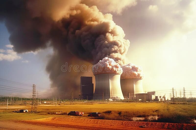 Explosion Nuclear power plant man-made disaster, environmental pollution. Nuclear reactor waste. AI generated. Radioactive production of radiation. Explosion Nuclear power plant man-made disaster, environmental pollution. Nuclear reactor waste. AI generated. Radioactive production of radiation.