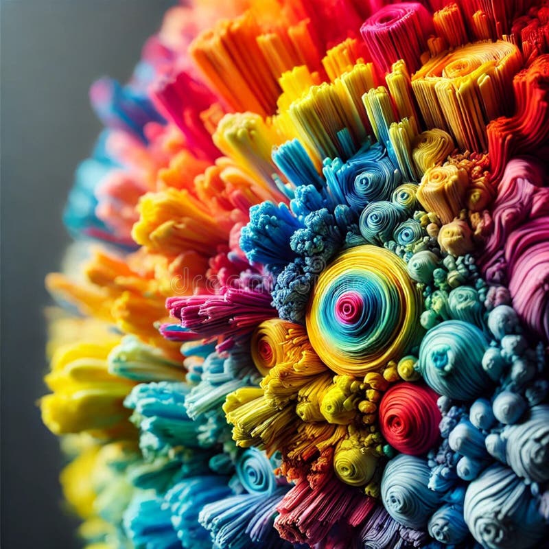 Explosionsspektrum : eine lebendige Darstellung von komplexen farbigen Texturen. Eine faszinierende nächtliche Erkundung lebendiger Regenbogentexturen und -muster, die einer Explosion von Farben und kompliziertem Design in abstrakter Form ähneln