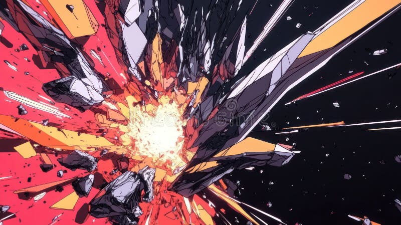 An explosive abstract illustration featuring shards and vibrant colors radiating from a central point vector illustration