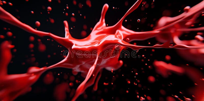 Explosive Red Liquid Paint Splash with Dynamic Droplets Dark Background - Modern Abstract Digital Art, High Speed Motion Effect vector illustration