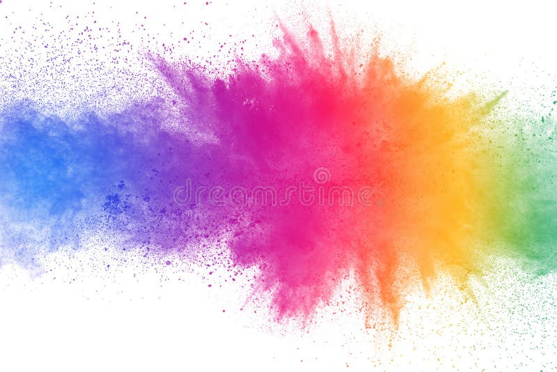 Explosión colorida del polvo en el fondo blanco Chapoteo abstracto de las párticulas de polvo del color en colores pastel imagenes de archivo