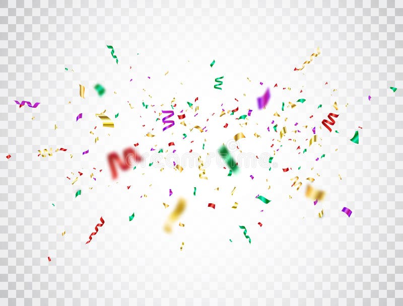 Explosión de color confetti en fondo transparente. confetti colorido. retrasado. fondo de partido ilustración del vector