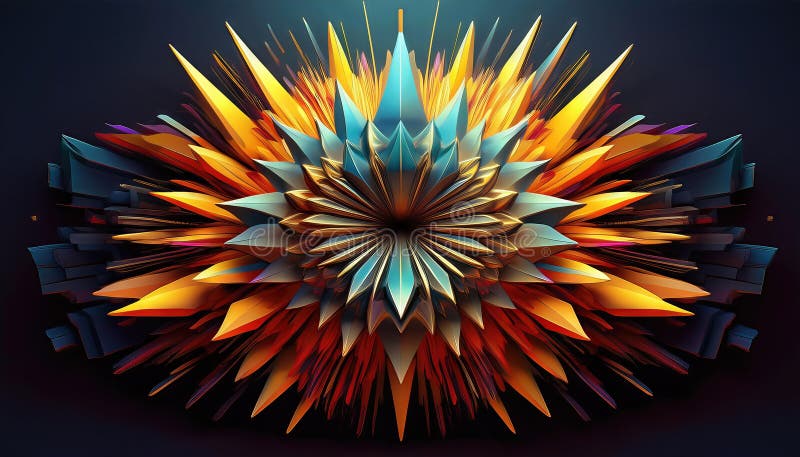 Explosión geométrica vibrante interacción dinámica de colores y formas en una abstracción Kaleidoscópica que expresa energía y mov ilustración del vector