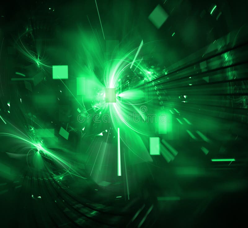 Abstract digital technology explosion. green on black. Abstract digital technology explosion. green on black