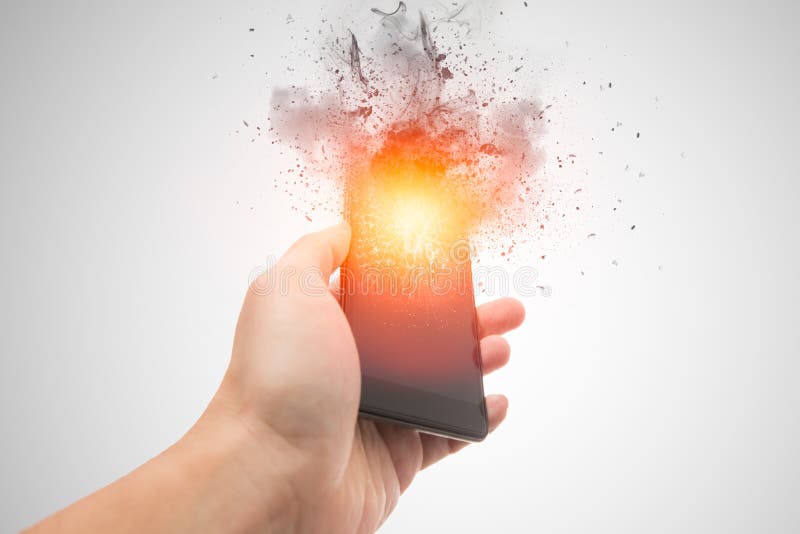 Explosão de Smartphone, bateria do telefone celular da explosão imagem de stock Explosão de Smartphone, bateria do telefone celular da explosão imagem de stock