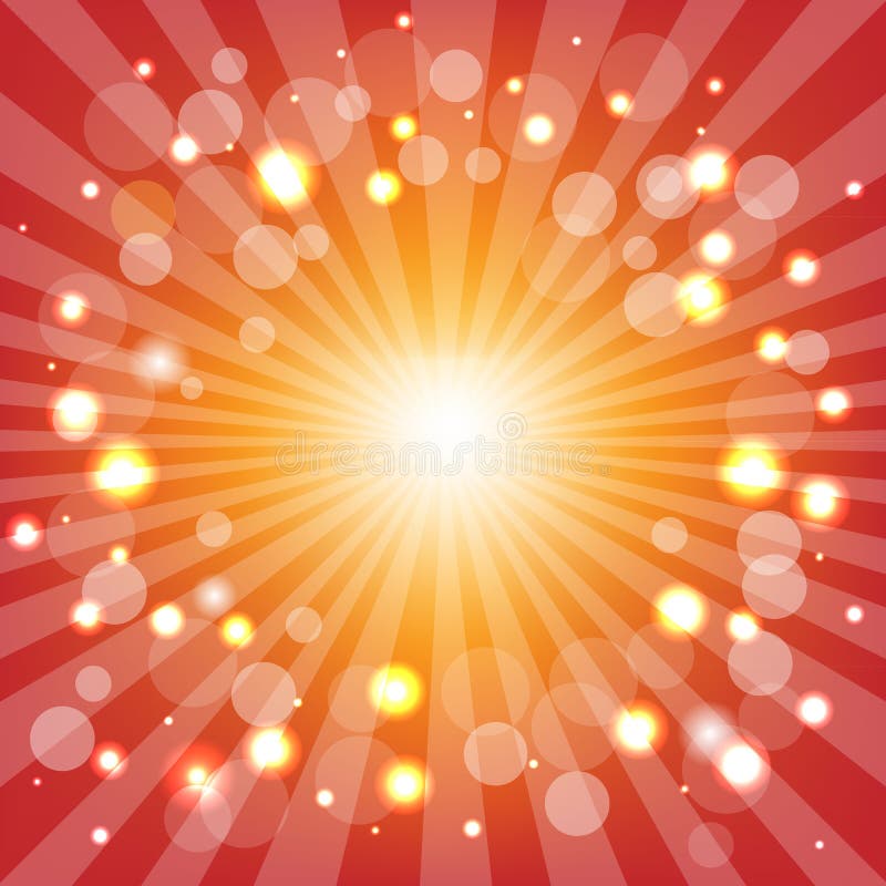 Explosão de sol vermelha com estrelas ilustração do vetor
