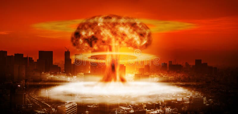 Explosão nuclear sobre uma grande cidade ilustração royalty free Explosão nuclear sobre uma grande cidade ilustração royalty free