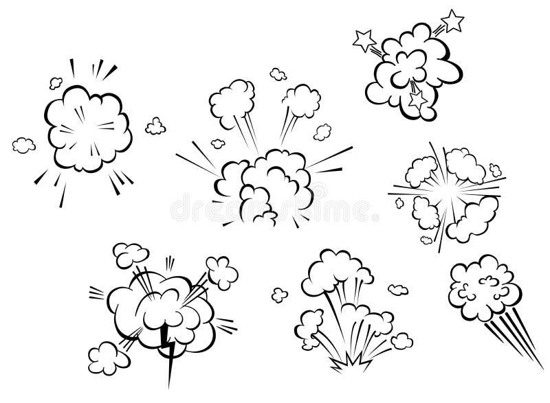 Explosões cômicas e nuvens ilustração stock Explosões cômicas e nuvens ilustração stock