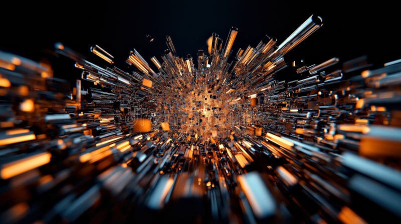 Explozie abstractă futuristă a cioburilor de sticlă iluminate în spațiu închis royalty free illustration