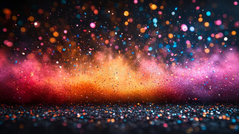 Explozie colorată a pulberii abstracte cu efecte multiple ale bokeh-ului cu atmosferă festivă vibrantă royalty free stock images