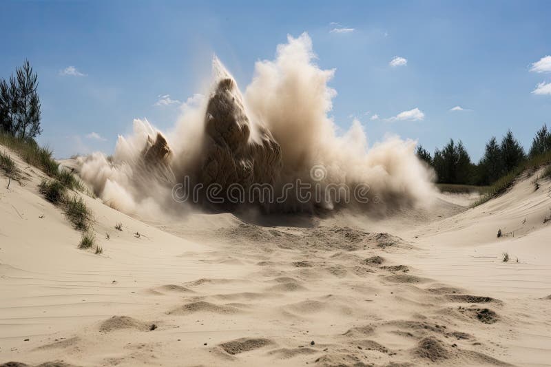 Explozie de nisip cu epicentrul exploziei și al undelor de șoc ulterioare vizibile stock illustration