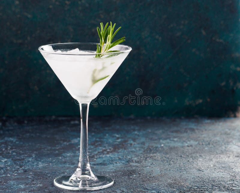 Exponeringsglas av Martini coctail med nya rosmarin royaltyfri bild Exponeringsglas av Martini coctail med nya rosmarin royaltyfri bild