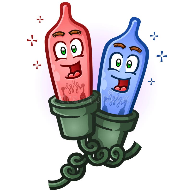 Blue and Red Christmas Lights Cartoon Characters Stock Vector