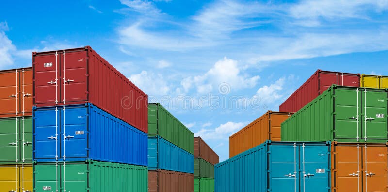 Export or import shipping cargo container stacks
