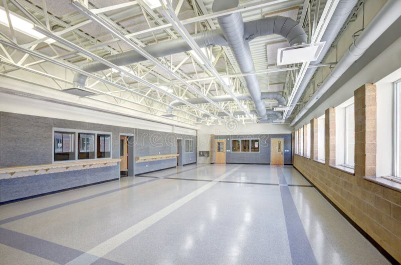 Exposed interior ceiling duct work.