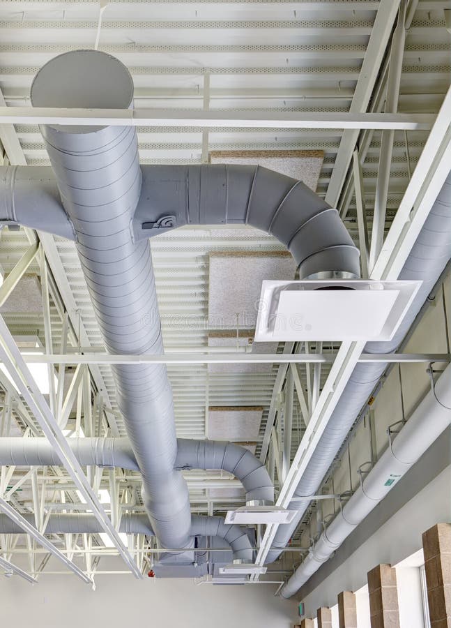 Exposed interior duct work in a school.