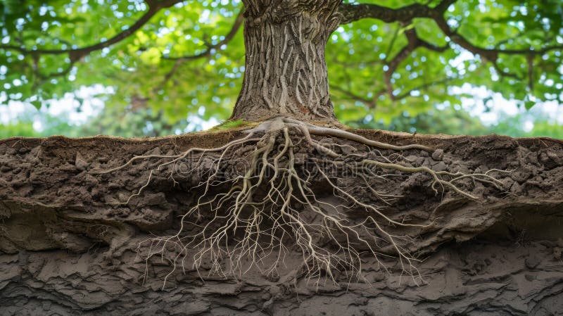 Exposed tree roots on a soil cliff royalty free stock images