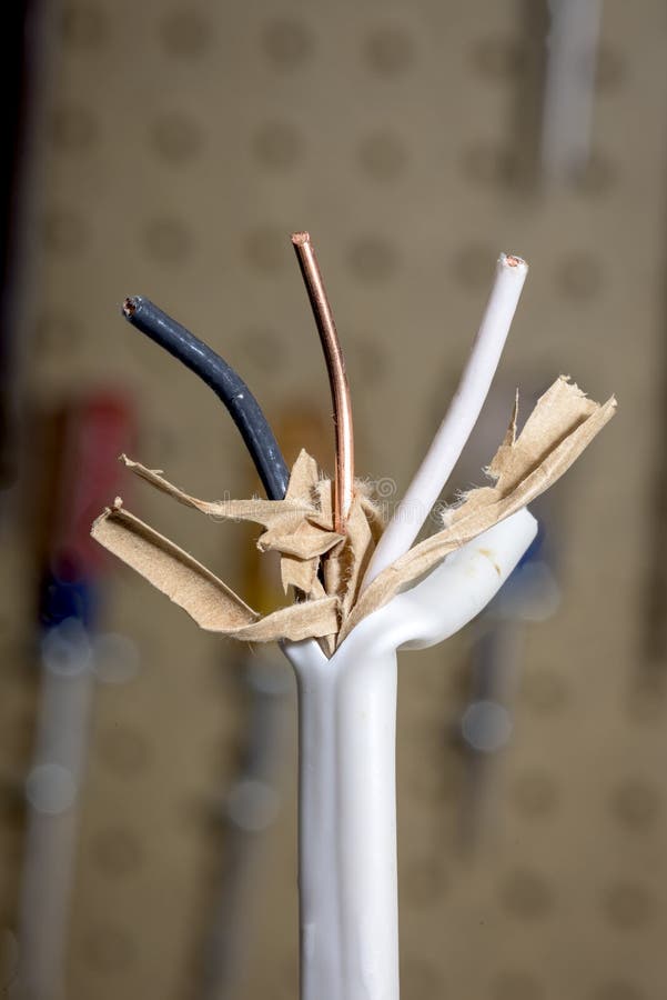 Exposed Wire from Insulation for Home Installation Stock Photo Image