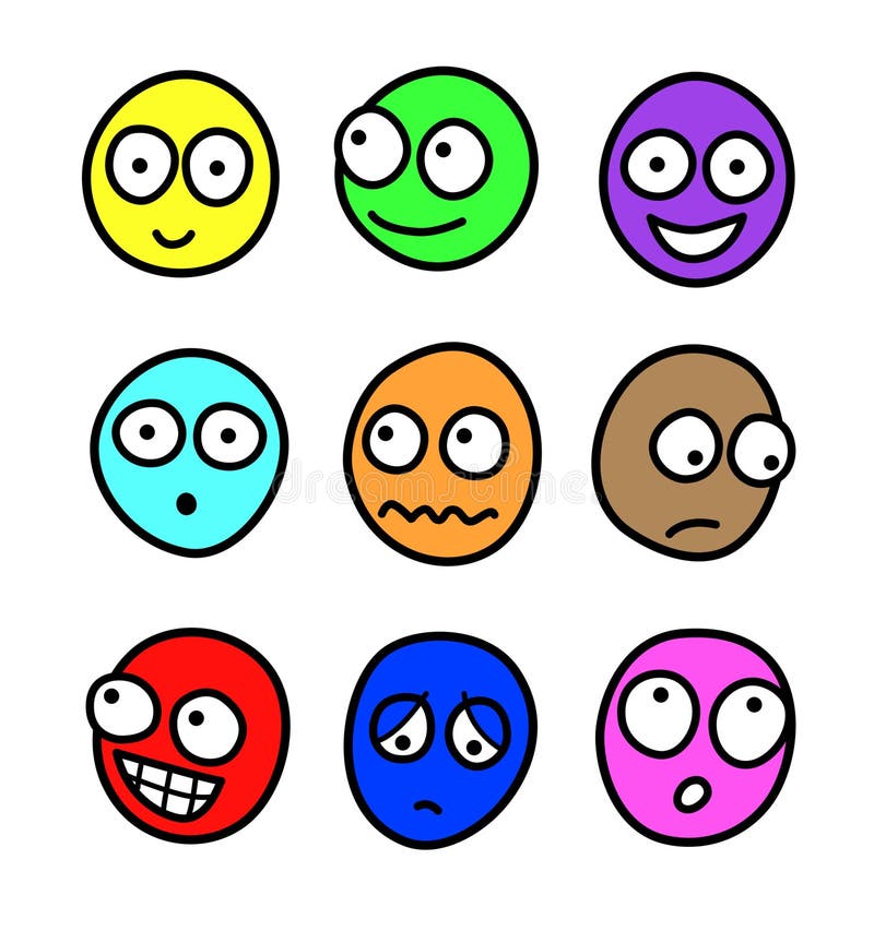 Expresiones faciales de la historieta multicolora ilustración del vector Expresiones faciales de la historieta multicolora ilustración del vector