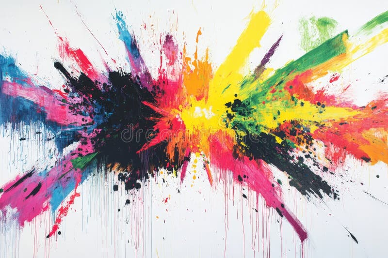 Expresionism abstract vibrant o explozie de așchii și picături colorate pe o pânză albă vector illustration