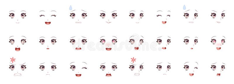 Expressão De Manga Olhos De Menina, Boca, Sobrancelhas Mulheres Caras  Caráter Feminino No Cartoon Japonês Ou Kawaii Coreano Ilustração do Vetor -  Ilustração de felicidade, estilo: 199373707
