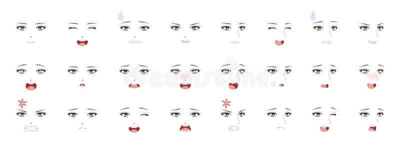 Conjunto De Expressões De Estilo De Anime De Desenho Animado Olhos  Diferentes, Boca, Sobrancelhas Ilustração do Vetor - Ilustração de  irritado, isolado: 158745181