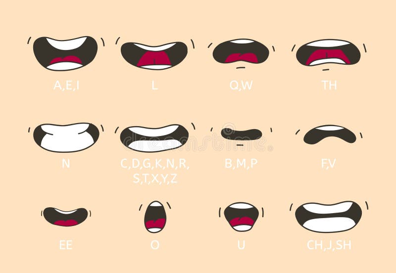 Vetores de Coleção De Elementos De Boca Dos Desenhos Animados Mostrar A  Língua Sorrir Com Os Dentes Emoções Expressivas Bocas E Fonemas Set Vector  A Sorrir e mais imagens de Boca 