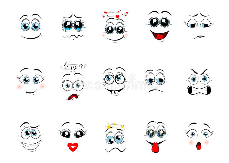 Emoções de desenhos animados rostos bonitos olhos e bocas emoticon