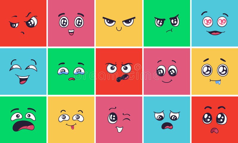 Personagens Animados De Desenho Animado Olhos Sobrancelhas E Expressões De  Boca. Personagens Femininas De Manga Encaram O Conjunto Ilustração do Vetor  - Ilustração de elemento, cartoon: 225198122