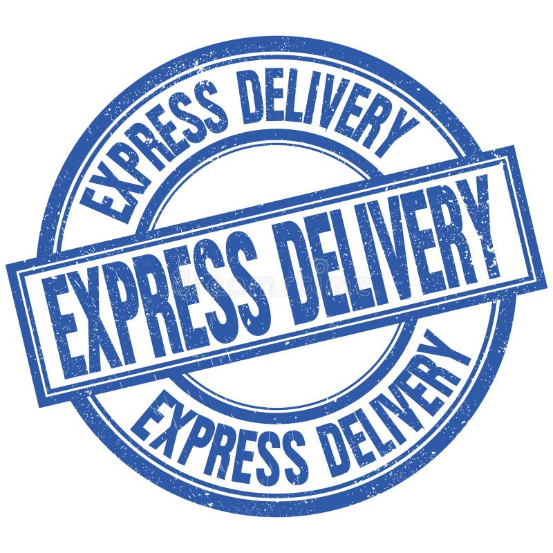 EXPRESS DELIVERY Written Word on Blue Stamp Sign Stock Illustration