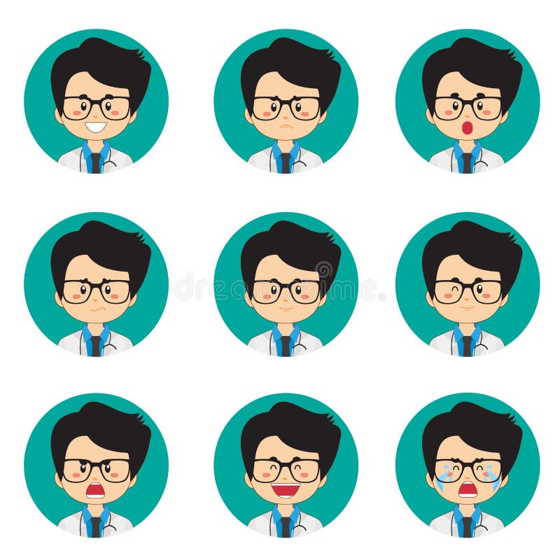 Male Doctor Avatar With Various Expression stock illustration