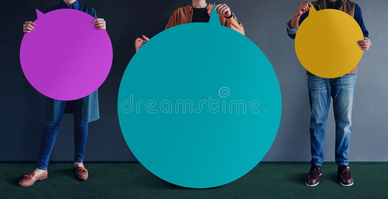 Expression and Speak Concept. Diversity People Holding a Colorful Blank Speech Bubble Paper royalty free stock photography