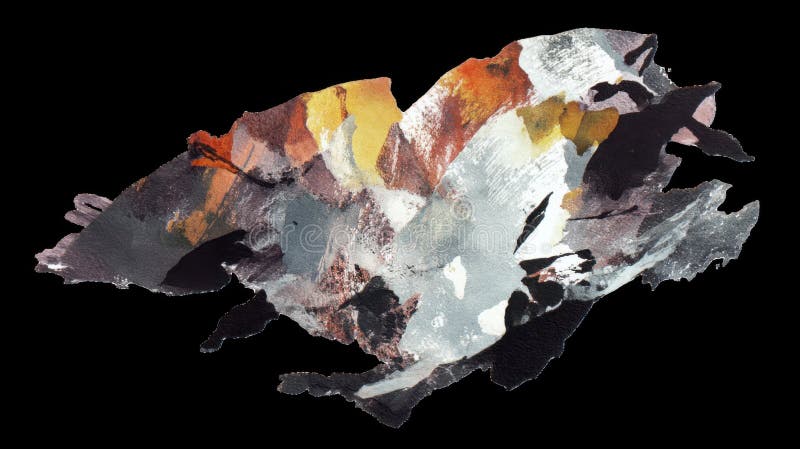 Expressionist abstract shape emerging from torn layers on transparent background