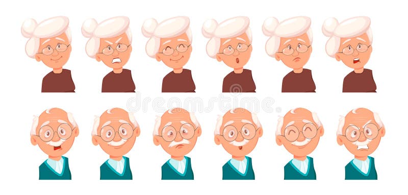 Expressions de visage de grand-père et de grand-mère